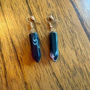 ☮️ NEW Black Obsidian Point Earrings Crystal Dangle Jewelry Boho Witchy Festival
